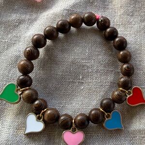 Brown bracemet with multi-colored heart beads